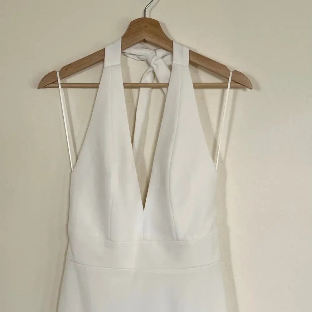 Dress the Population Camden Floor Length Formal Halter Neck Gown White Small